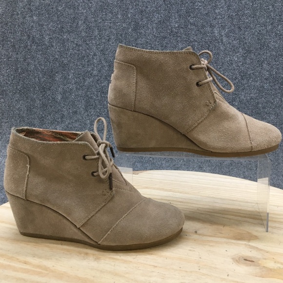 Toms nude suede booties ankle boots wedge tan size 8 woman’s - Picture 1 of 9